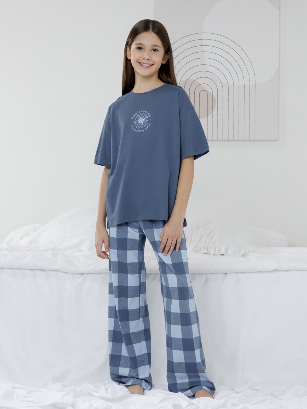 Пижама для девочки, артикул: МП 1657-1, цвет: синий