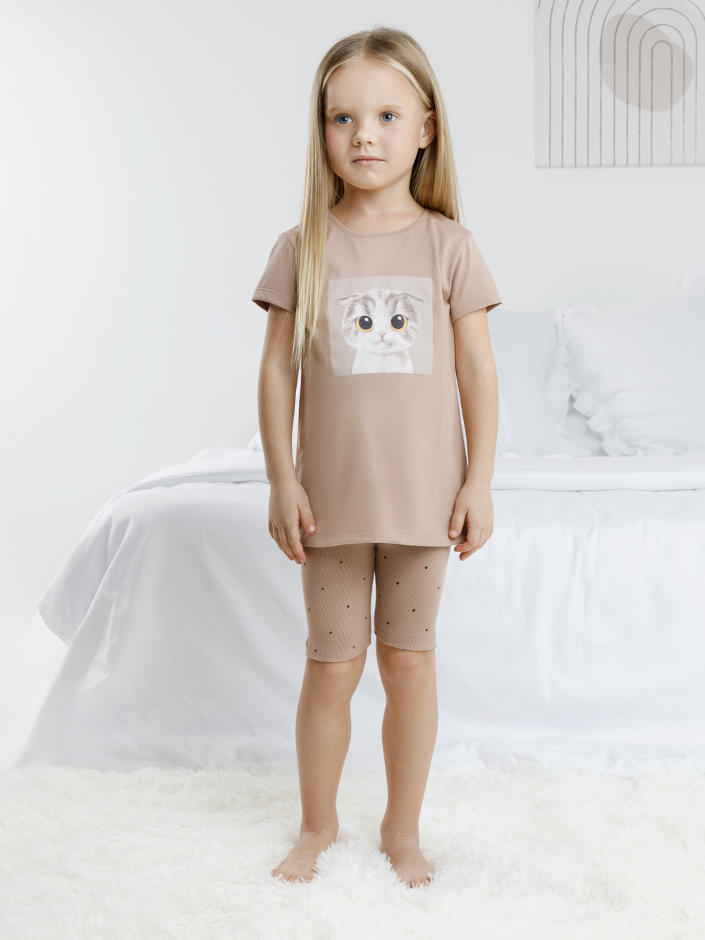 Пижама для девочки, артикул: К 1647, цвет: бежевый