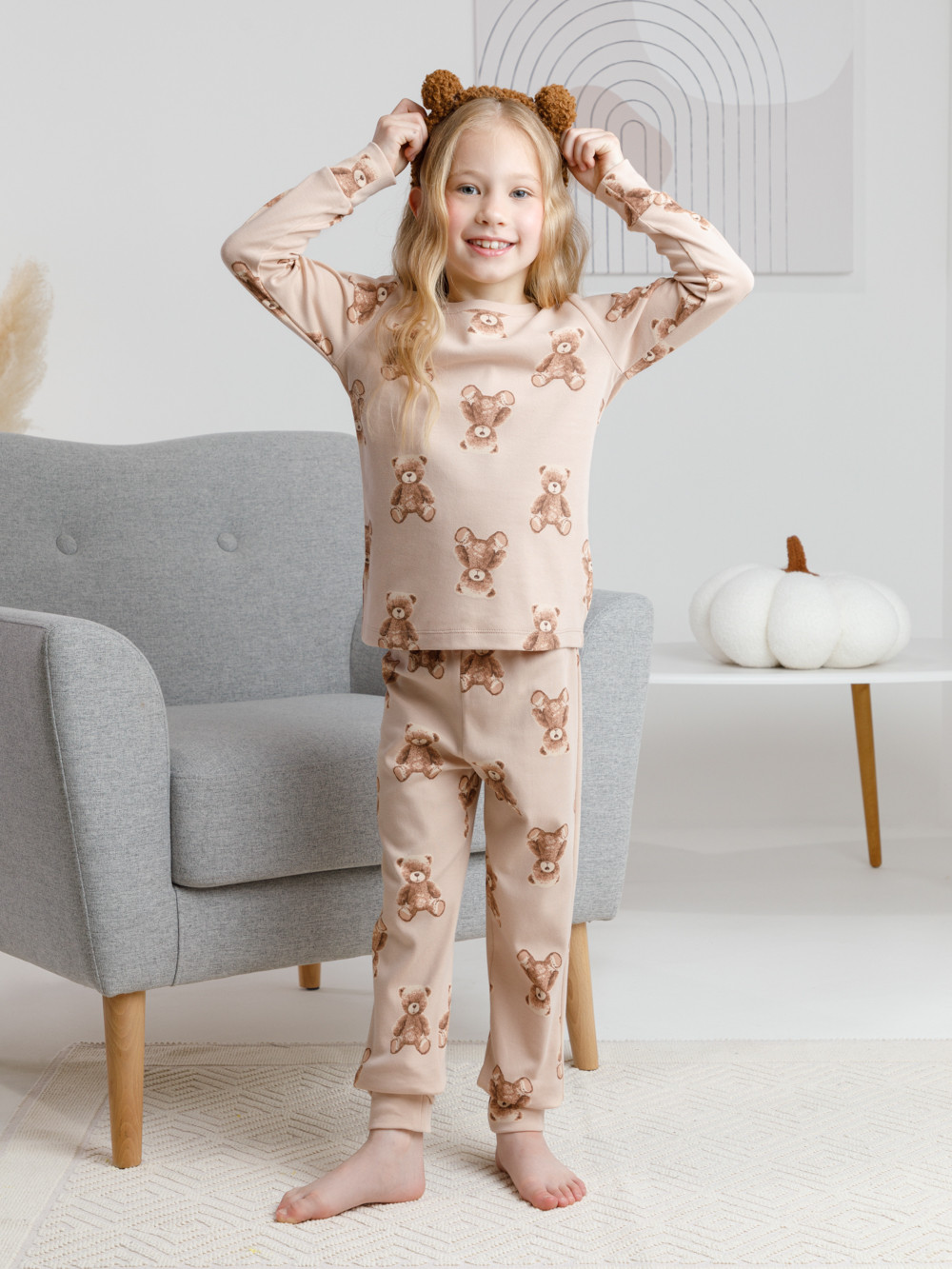 Пижама для девочки, артикул: К 1552, цвет: светло-бежевый