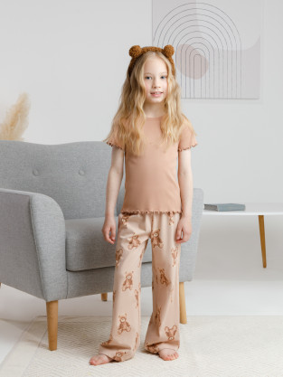 Пижама для девочки, артикул: К 1636, цвет: коричневый