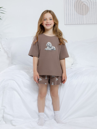 Пижама для девочки, артикул: МП 1658, цвет: коричневый