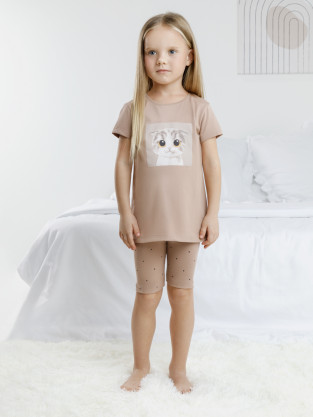 Пижама для девочки, артикул: К 1647, цвет: бежевый