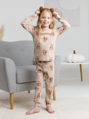 Пижама для девочки, артикул: К 1552, цвет: светло-бежевый