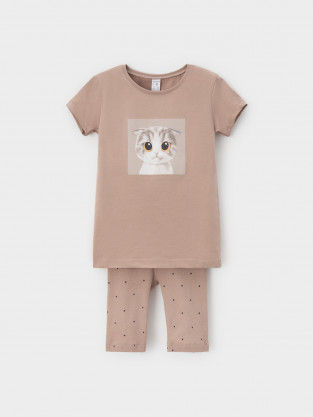 Пижама для девочки, артикул: К 1647, цвет: бежевый - 2 фото